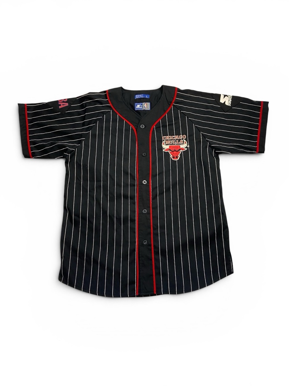Vintage 90s Chicago Bulls Starter Baseball Shirt L NBA